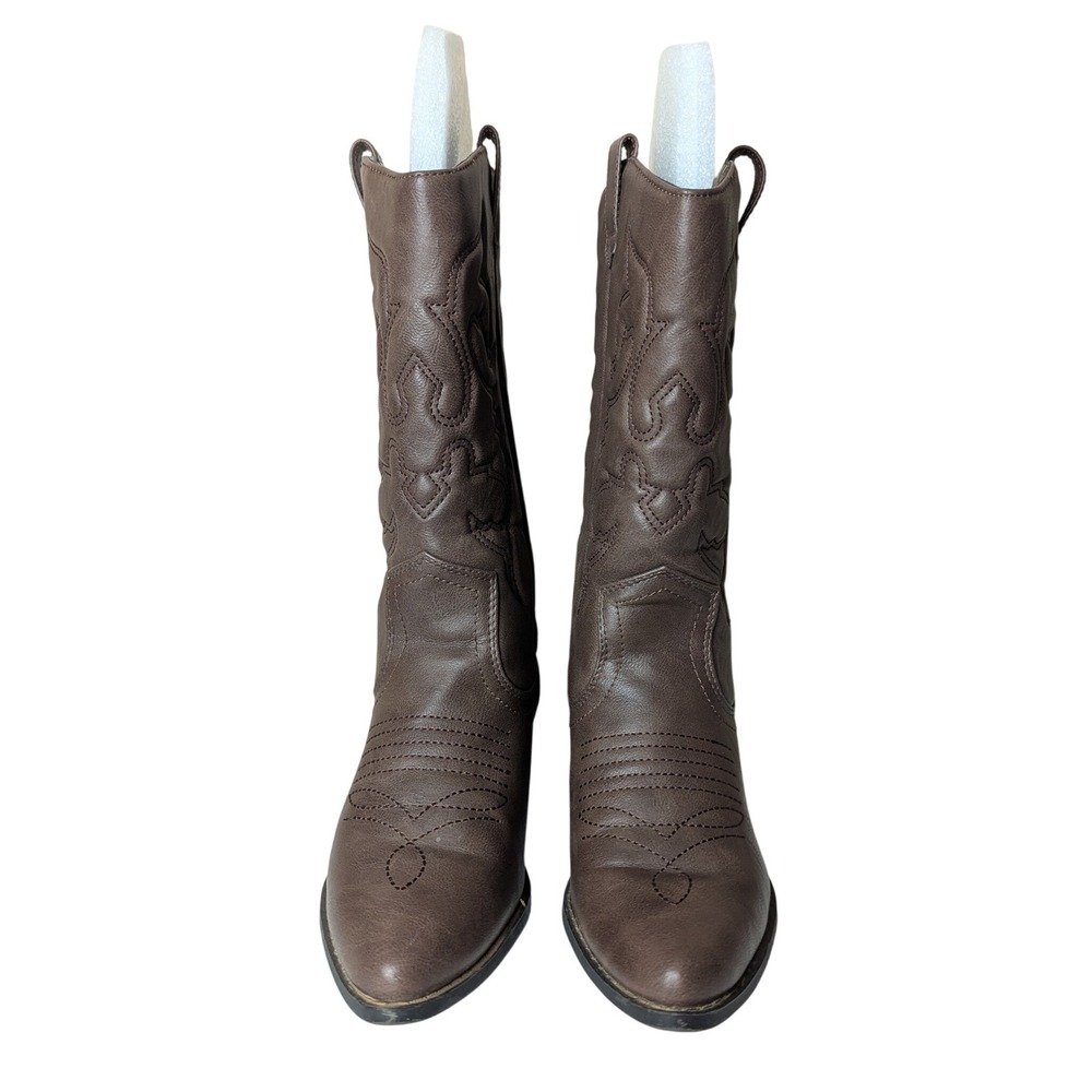 Soda Reno-S Western Cowboy Boots Women 7.5 Brown Pointed Toe Knee High Pull On